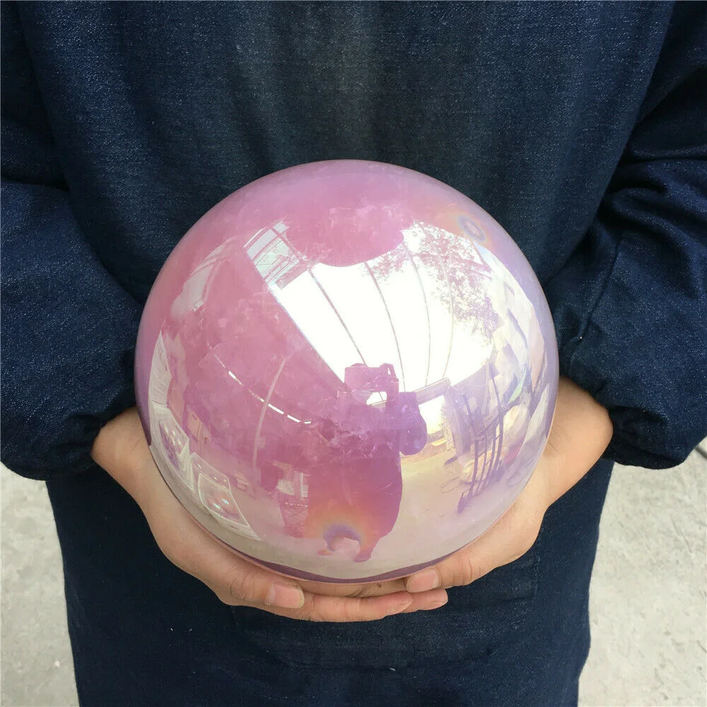 Esfera de cristal de cuarzo, arco&iacute;ris AURA, rosa, bismuto, esfera de silicona de titanio, 1600g-0