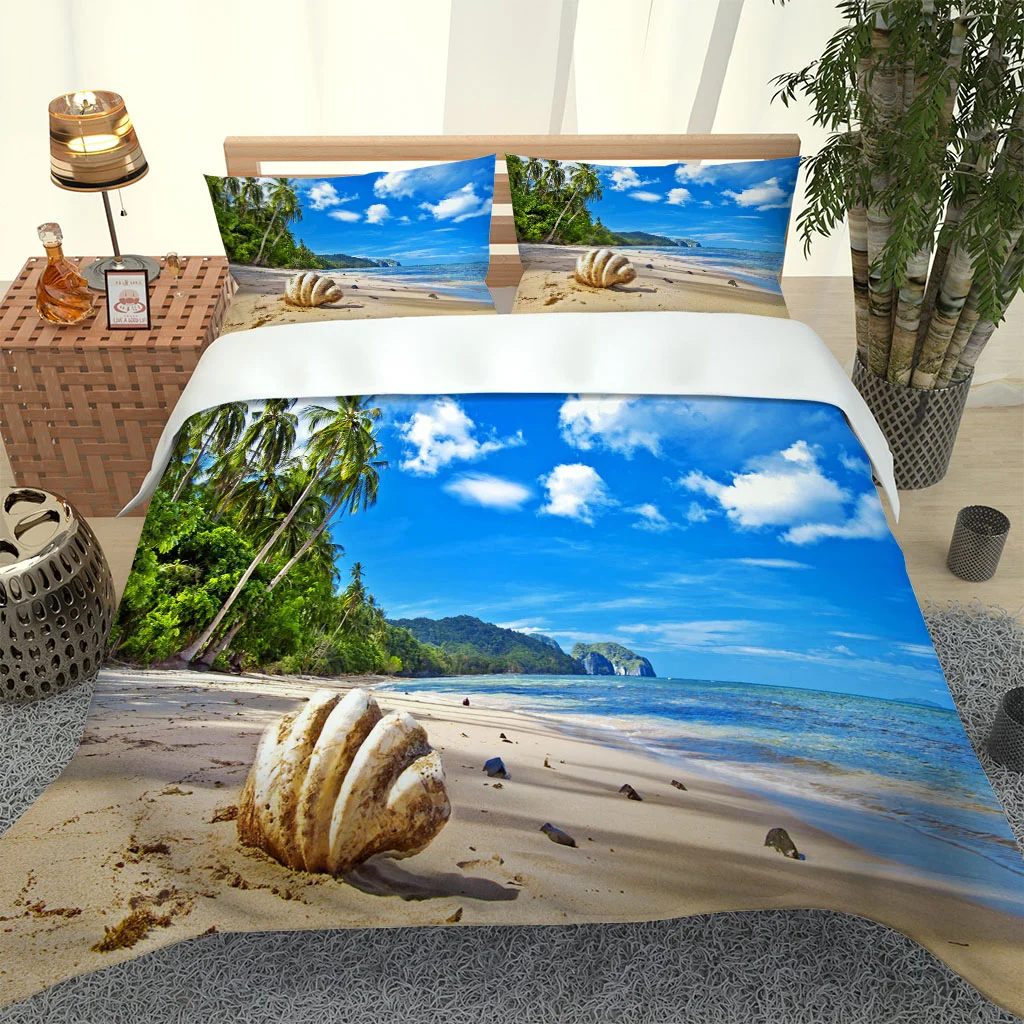 

2020 Горячая Стиль Постельное белье 3d цифровой пляжные узор 2/3 шт. пододеяльник набор Твин двойной полный набор постельного белья Queen King