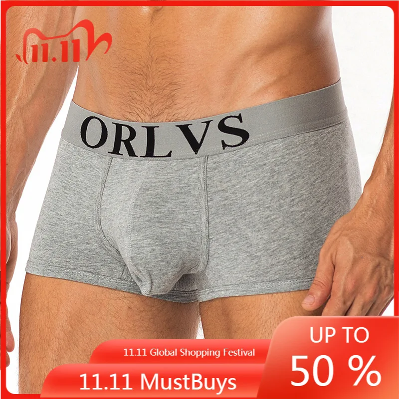 

OR Men Boxer Shorts plus size M-2XL underwear mens briefs cotton personality oversized U pouch design male panties solid color