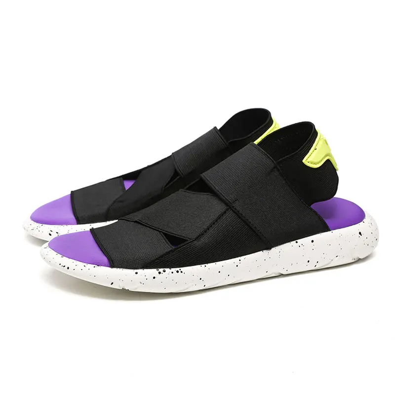 black purple Летние мужские сандалии; Высококачественная Брендовая обувь; пляжные мужские сандалии; мужская повседневная обувь; модные уличные сандалии; большие размеры 38-46 - Цвет: black purple