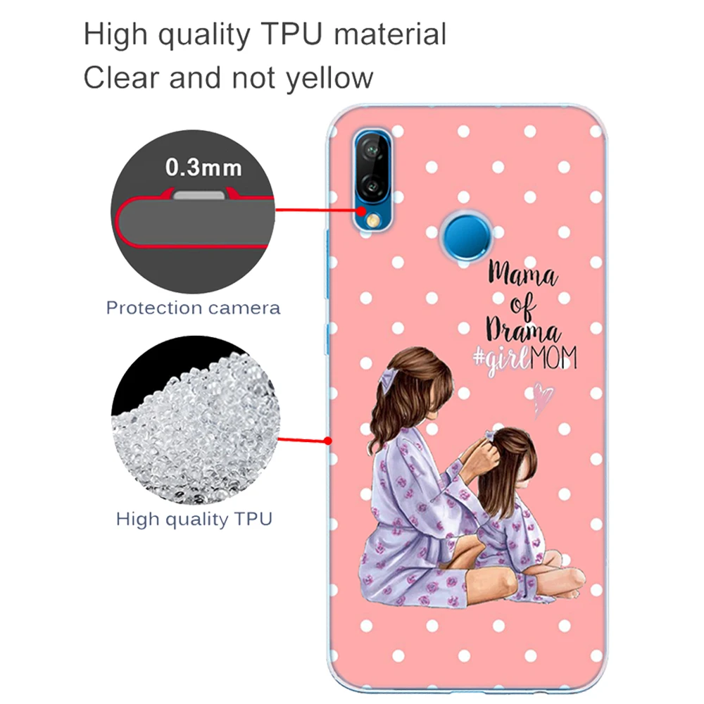 Силиконовый чехол для Huawei P40 Lite E Pro Super Mama Girl Mom Boy Baby прозрачный мягкий из ТПУ P9 P10 P20