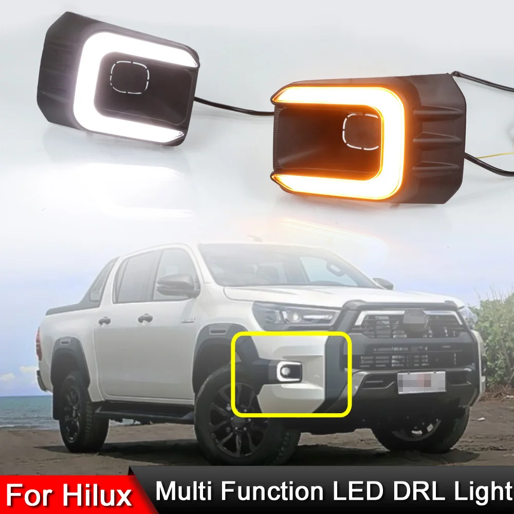 

Для Toyota Hilux Revo Rocco 2020 2021 передний бампер светодиодные дневные ходовые огсветильник Янтарный динамический светильник воротный Сигнал s противотуманная фара в сборе
