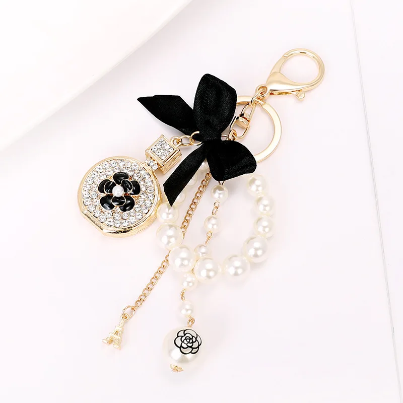 Imitation Pearl Perfume Bottle Keychain - Car Key Ring Holder, Bag Charm Pendant, Bow Fashion Keyring Accessories image 4
