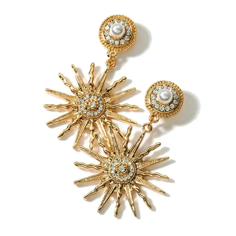 Новые золотые хрустальные серьги в виде подсолнуха для женщин роскошные стиле