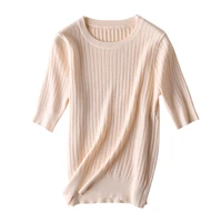 short sleeve cotton sweater tshirts women casual striped pollover fashion slim knitted bottomed top female