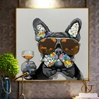 Граффити, Современная собака в солнцезащитных очках, холст, постеры и принты, Скандинавская настенная живопись, Куадрос для гостиной, домашний декор