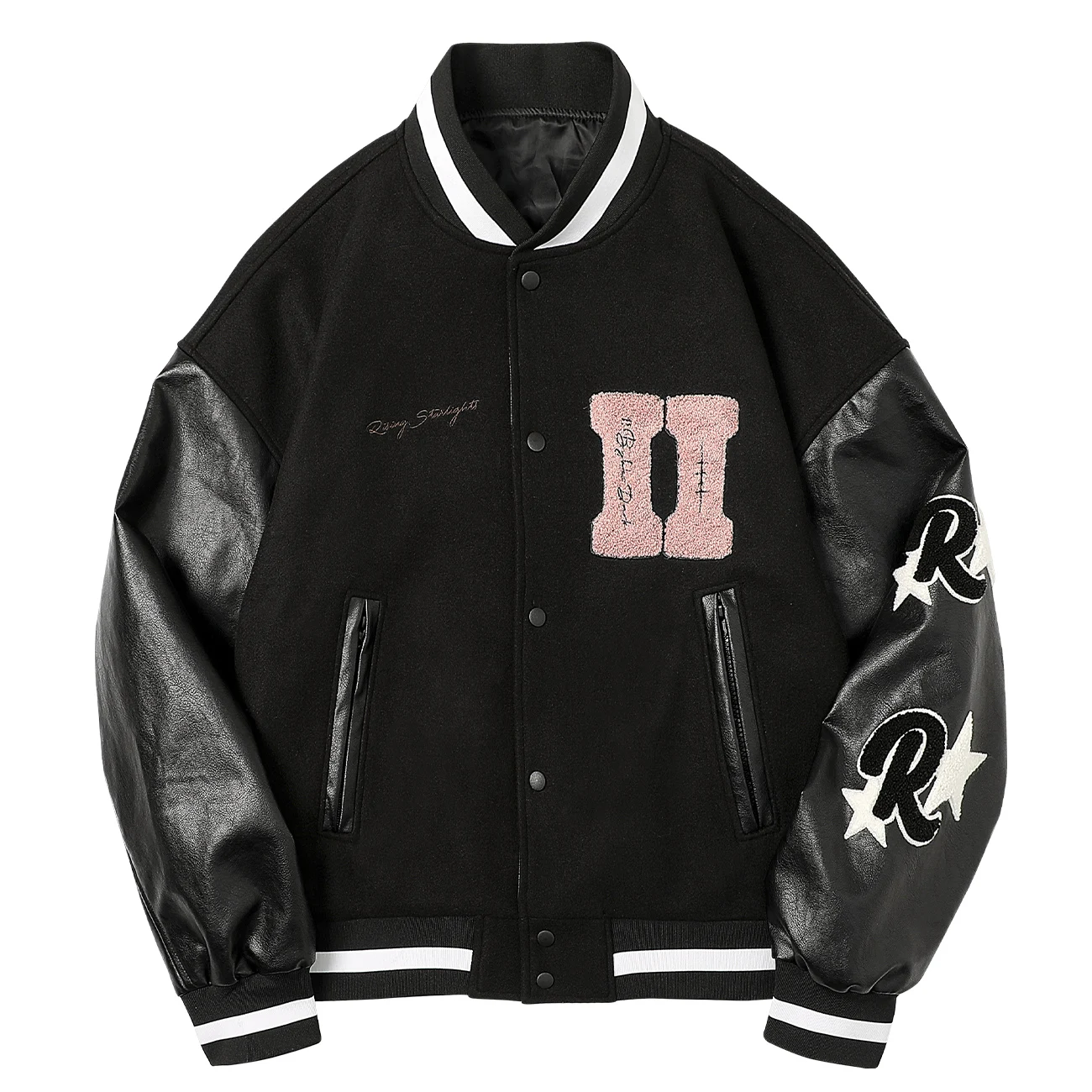 

LACIBLE Hip Hop Baseball Jacket Coat Autumn Flocking Patchwork Varsity Jacket Men Bomber Jacket Oversized Loose Streetwear Tops