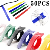50pcs reusable color nylon straight cable with t shaped velcro cable tie hook and loop wire management tool velcro cable tie