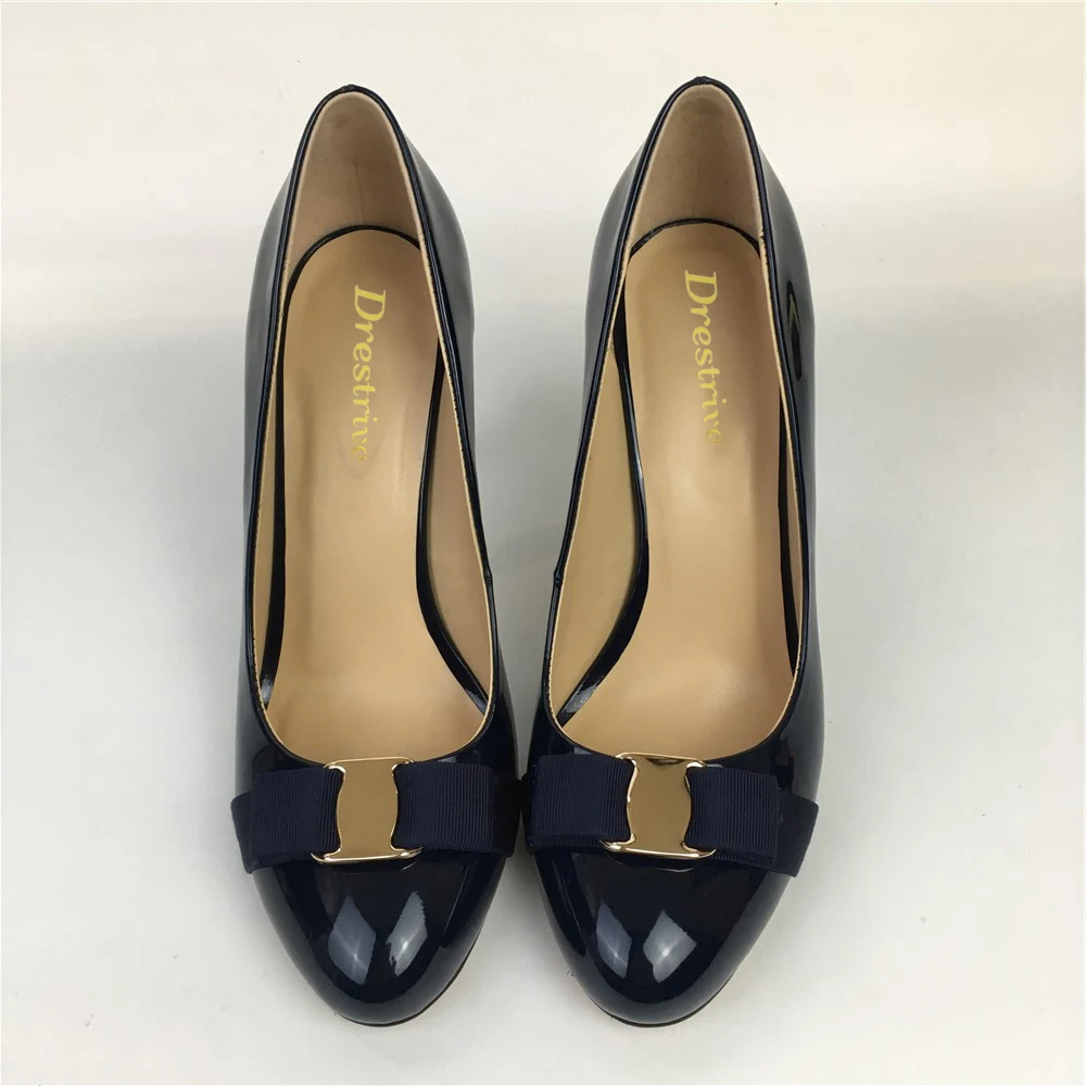 

Drestrive Customized Women Pumps Thin Heels Patent Leather Butterfly-Knot Round Toe Summer Female High Heel Shoes Black