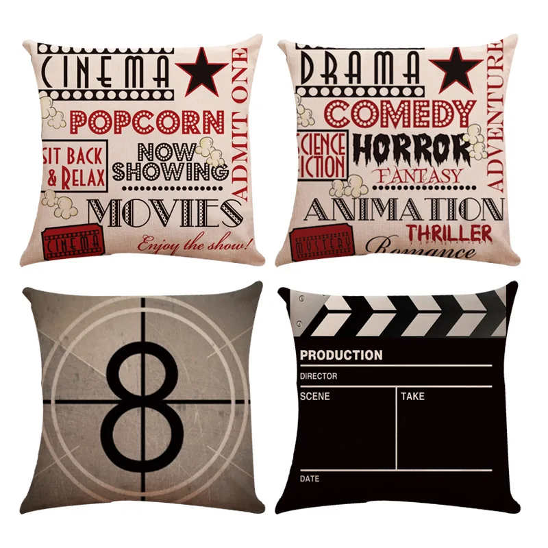 

Stamp Letter Movie Series Linen Throw Pillow Case With Zipper 45x45cm, Home Car Office Sofa Cushions Pillow Covers Decorative
