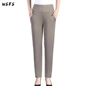 Женские длинные брюки, черные, хаки, зеленые облегающие брюки среднего возраста, сексуальная облегающая одежда, Свободные повседневные длинные брюки-карандаши 5xl для лета