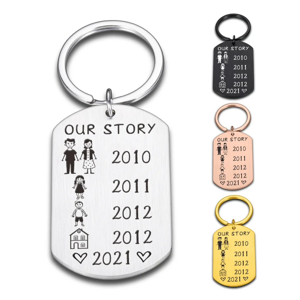 

Personalized Cute Family Love Keychain for Father Mother Customized Date Gift for Parent Children Bag Charm Families Member Gift
