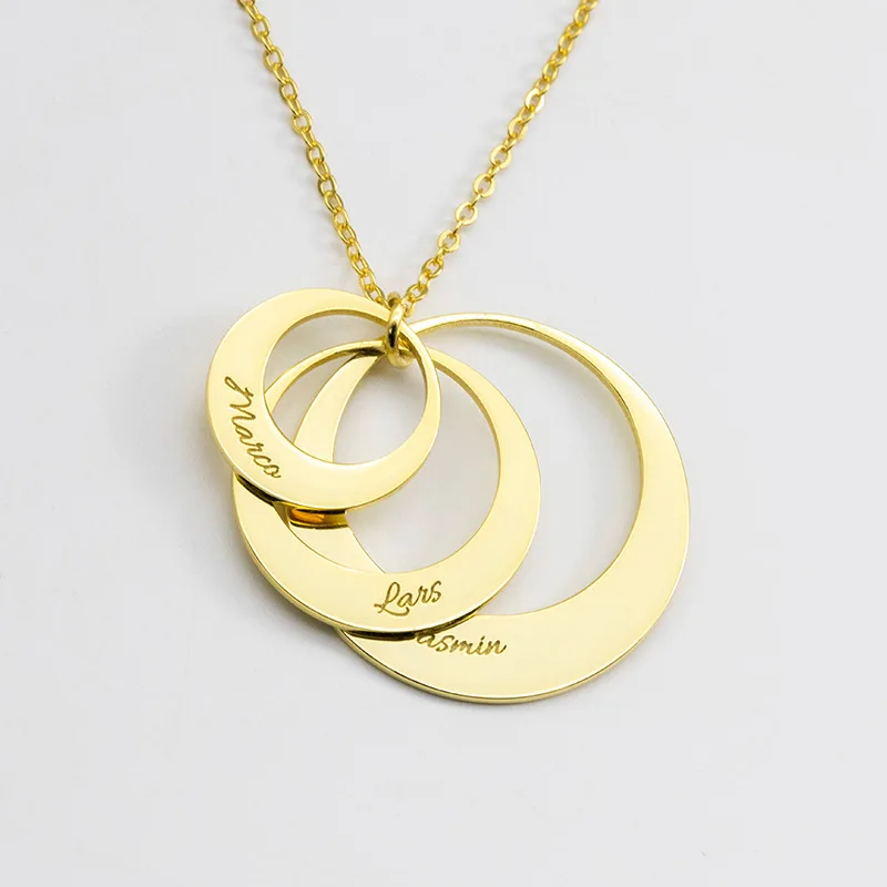 

Customized Name Necklace Personalized Layered Circles Pendant Stainless Steel Engraved Name Chain DIY Family Name Women Jewelry