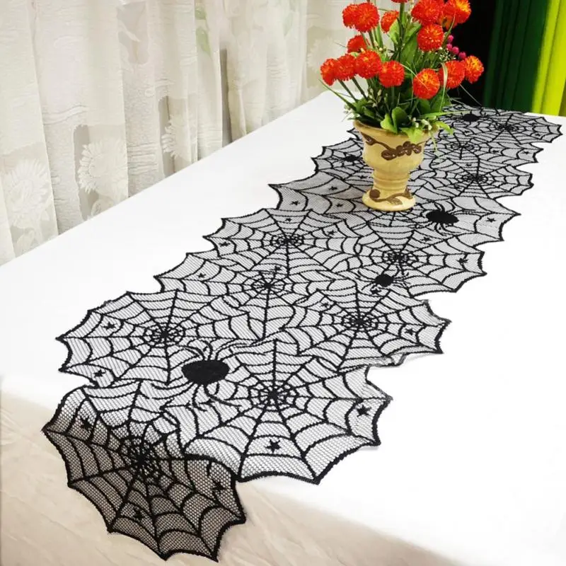 

Halloween Decoration Lace Spider Web Tablecloth Table Runner Black Fireplace Mantel Scarf Event Party Home Decoration Supplies