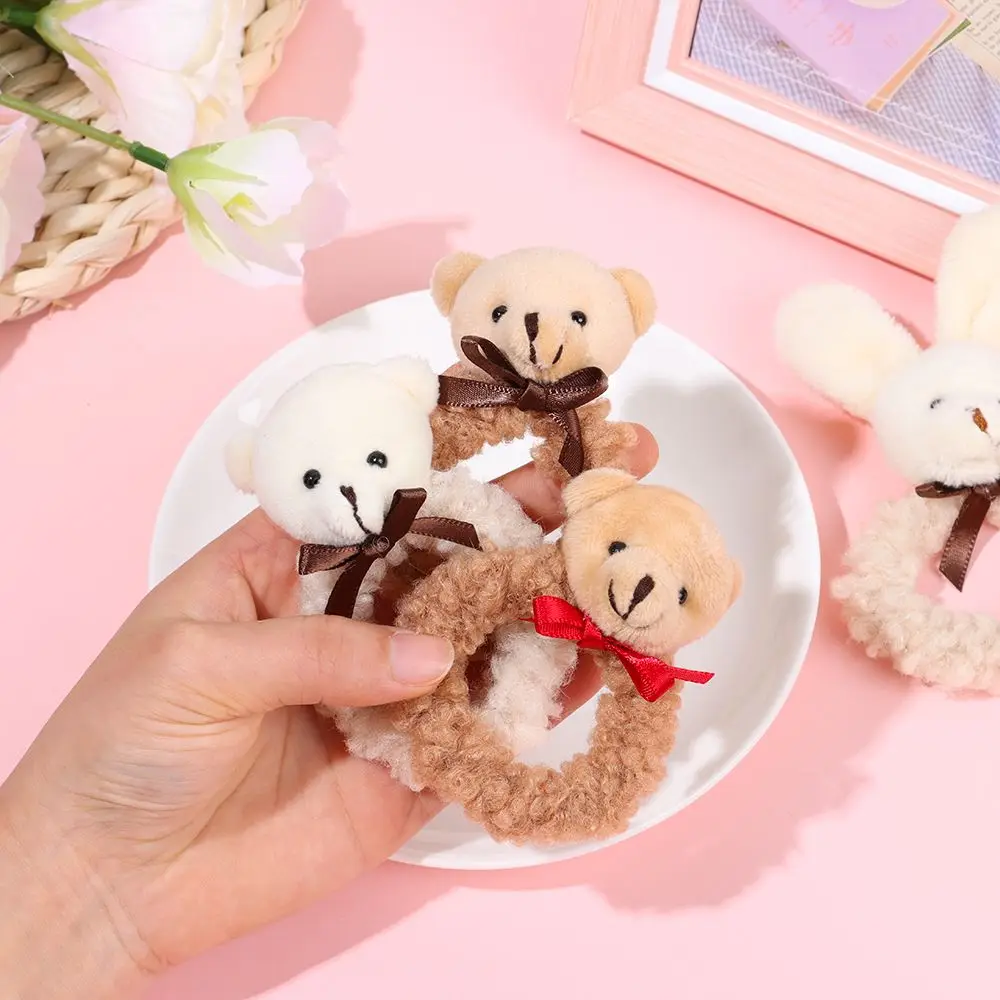 Милый медведь искусственная эластичная повязка для волос Корейская милая