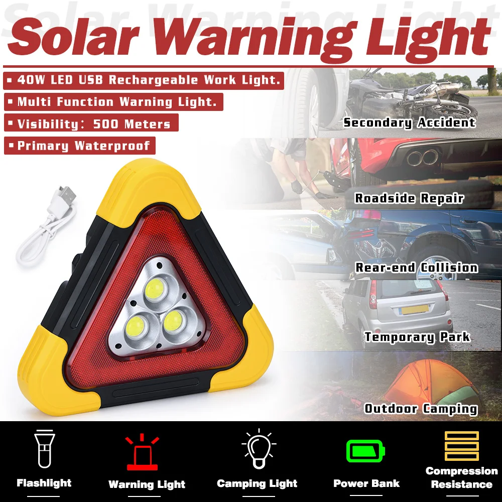 

Portable Triangle Warning Led Floodlight 5 Modes COB LED Car Repairing Work Lamp Multi-function Handle Camping Light Searchlight