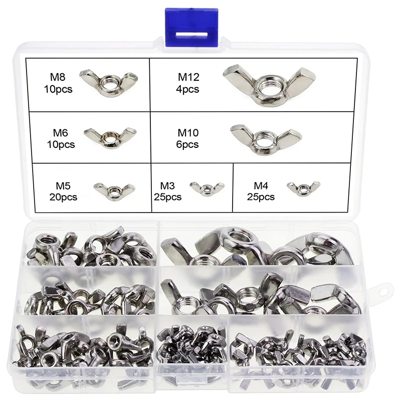 

100 шт. крыльчатые гайки из нержавеющей стали M3 M4 M5 M6 M8 M10 набор гаек-бабочек в ассортименте для инструментов «сделай сам»