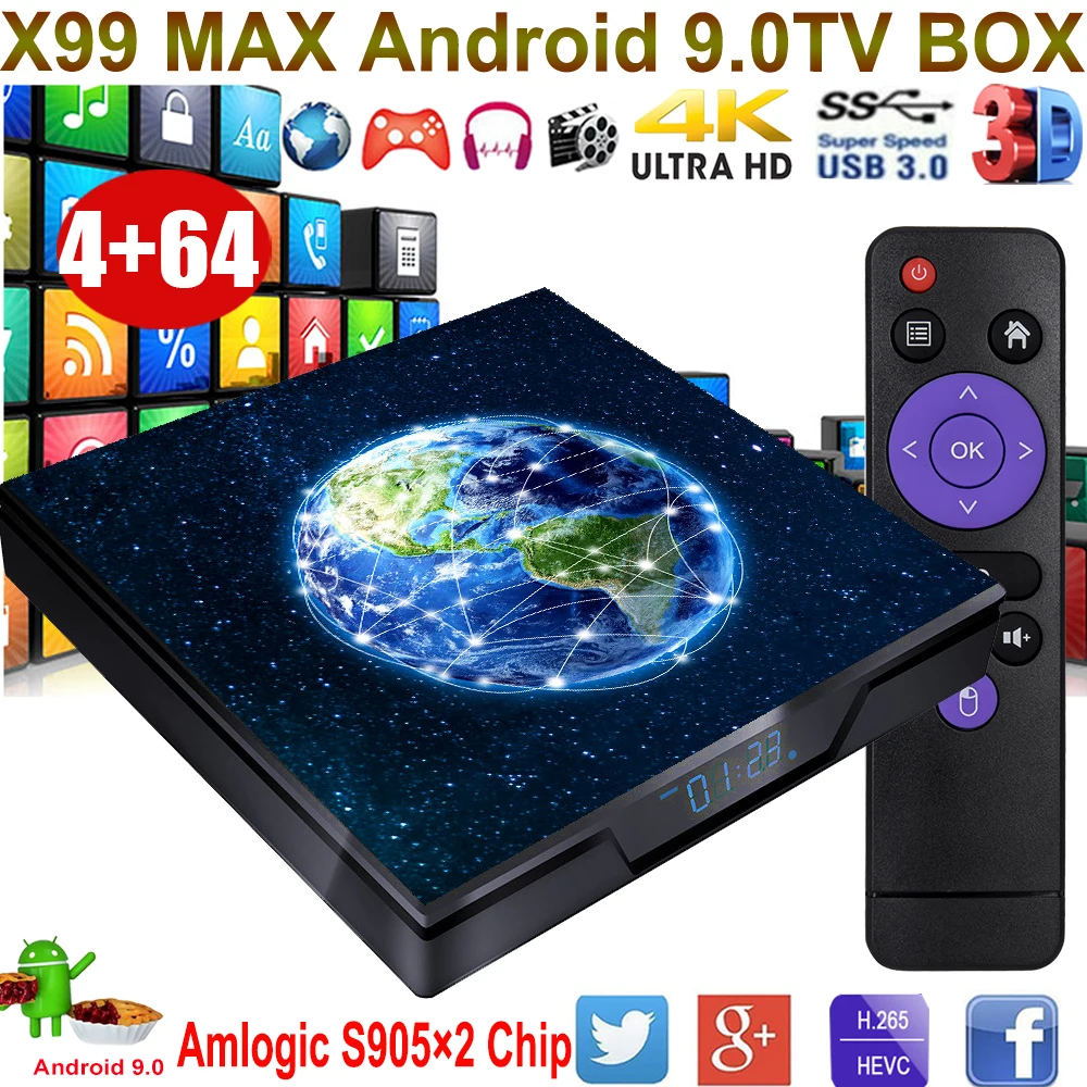 ТВ приставка XGODY X99MAX четырехъядерный Amlogic S905X2 64 бит Wi Fi Bluetooth 4k HD HDMI 2 0 Android 9