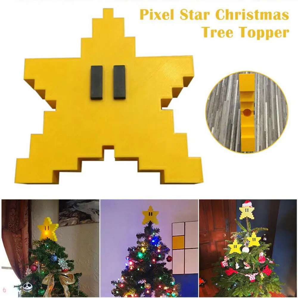 

2021 Xmas Super Marios Bros Star Tree Topper Target Bro-ther Power Light Up For Christmas Led Ornament Diy Pixel Deck Decor Gift