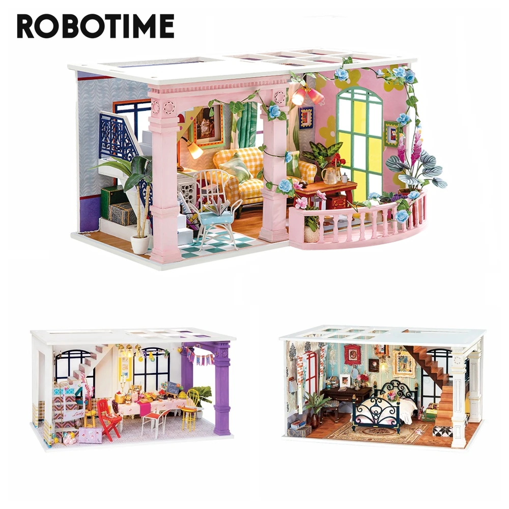robotime new arrival diy sweet patio doll house with furniture children adult miniature dollhouse wooden kits toy dgf01 free global shipping
