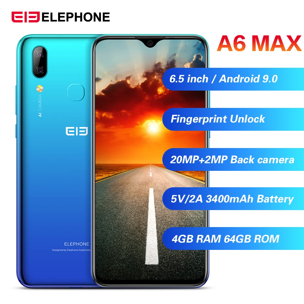 Elephone A6 Max 4G Смартфон Android 9 0 4 Гб Оперативная память 64 Встроенная MT6762V ядра 20MP