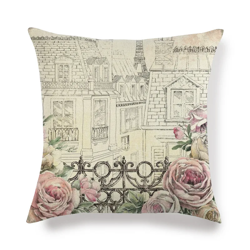 Английское слово ParisTower цветок бабочка городской пейзаж наволочка с декоративным