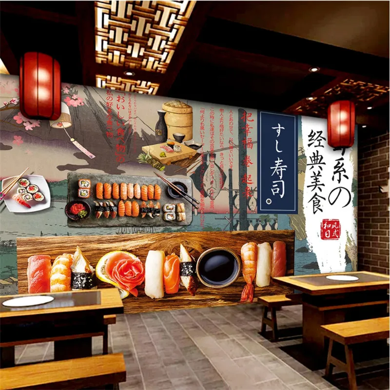 Japanese Ukiyo-e Big Waves HD Photo Wallpapers and Wind Background Wall Paper 3D for Japanese Cuisine Sushi Restaurant Decor