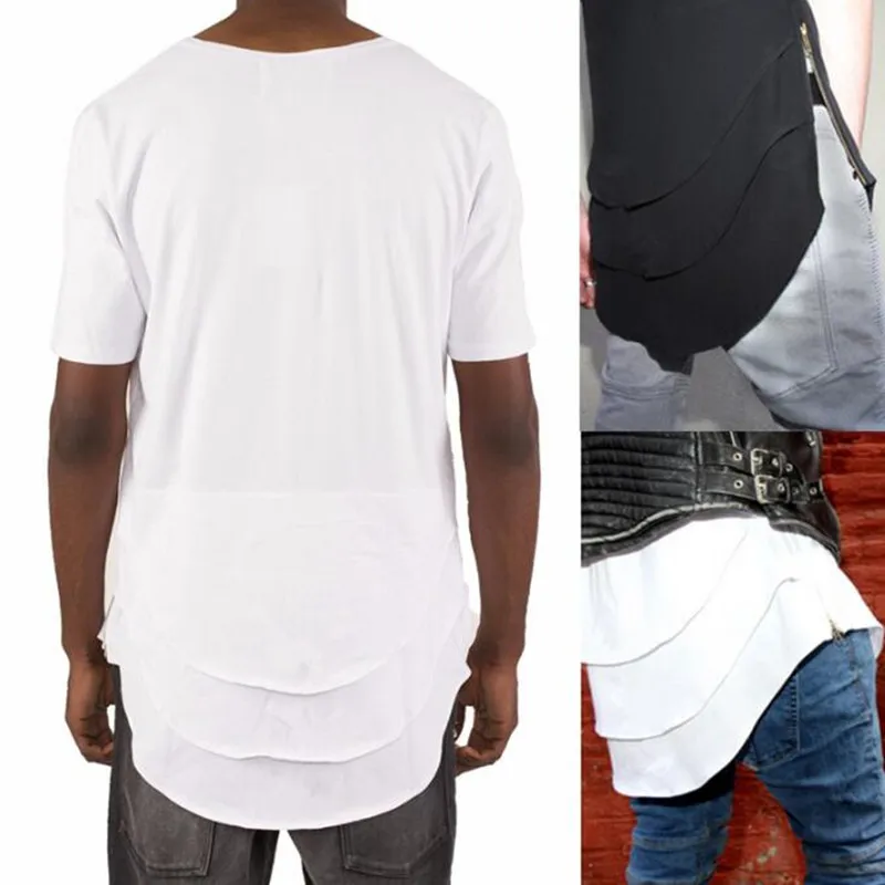 

Men Hip Hop punk t shirt side zipper personality design streetwear mens nightclub hiphop long tees tops stage costume streetwear