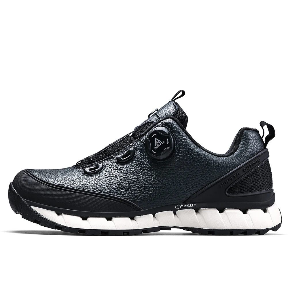 Humtto Outdoor Camping Hiking Shoes for Mens Black/Blue Anti-skid Waterproof Leather Trekking Men Boots Trend Sports Sneakers