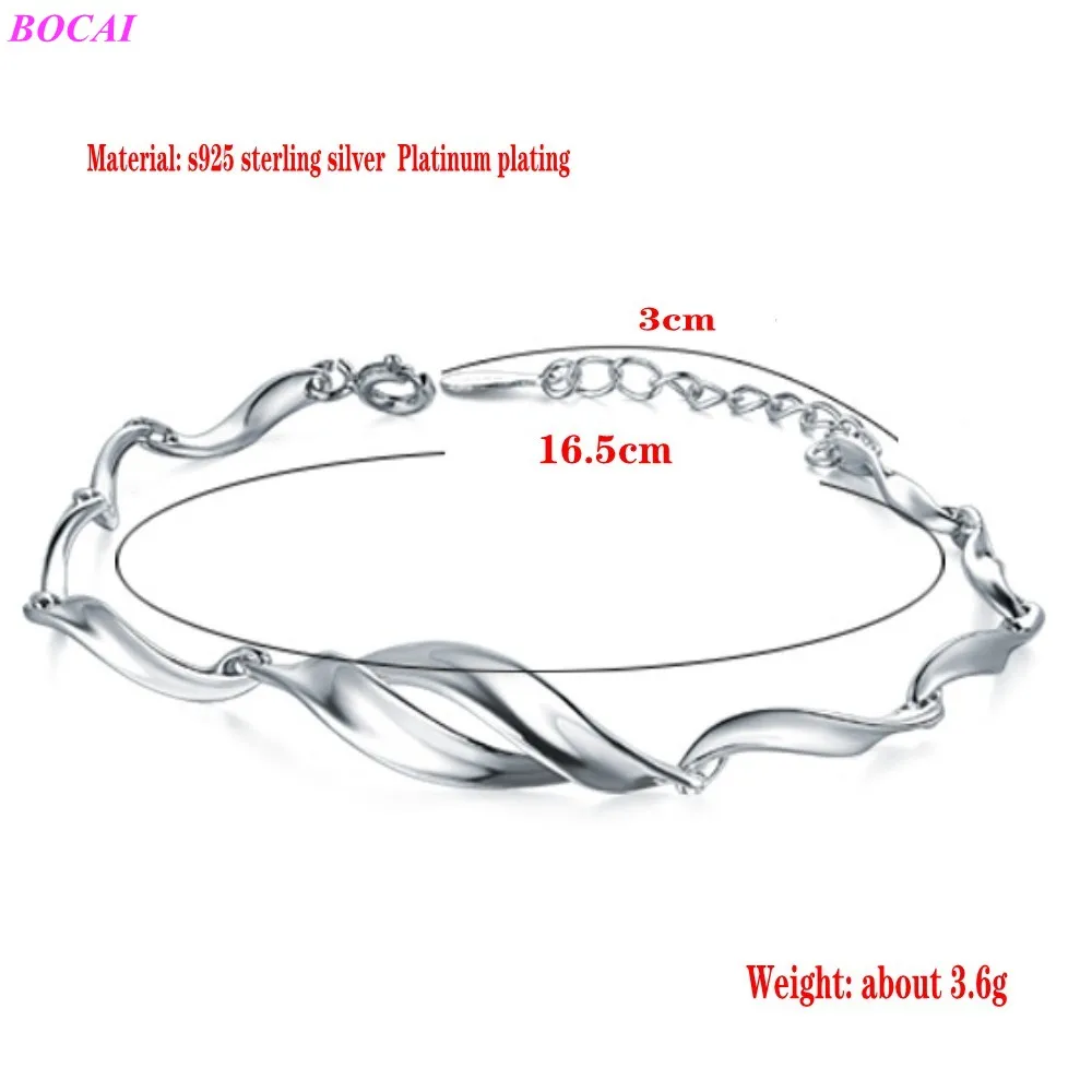 

BOCAI S925 Sterling Silver Bracelet Women's Simple Rotating Hand Jewelry Girl Fashion Temperament Couple 925 Silver Bracelet