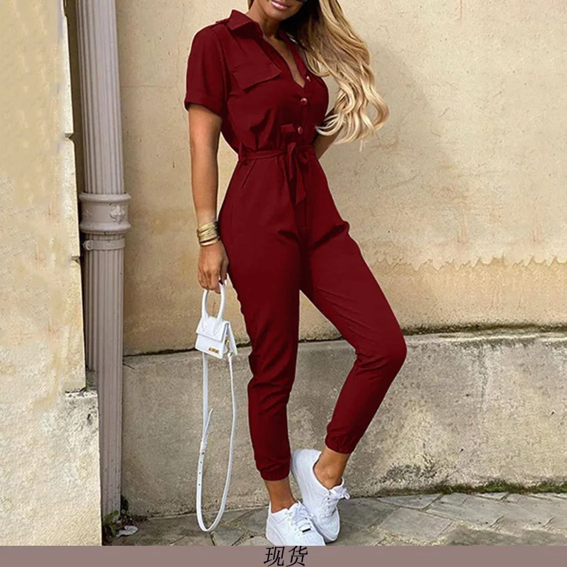 

2021 New Fashion Streetwear White Sexy Bodycon Jumpsuit Women Overalls Rompers Short Sleeve Skinny Retro Summer Womens Jumpsuits