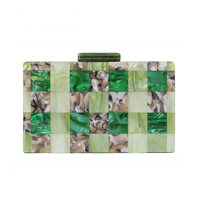

Fashion Women multi-color Patchwork Green Acrylic Evening bag fashion Party wedding dinner hand bag Purse bolsas feminina