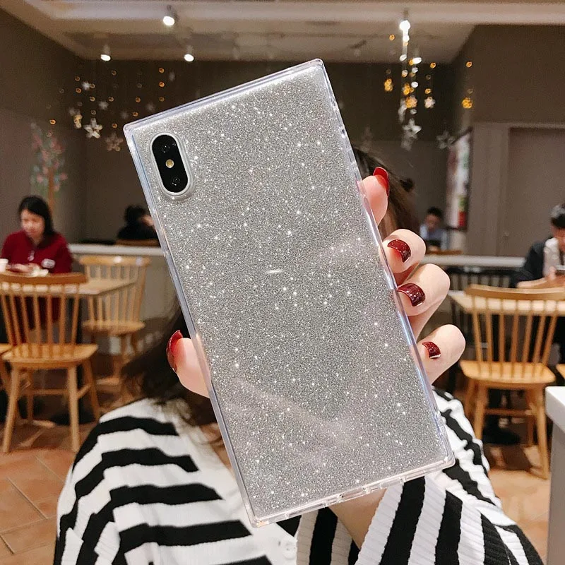 LOVECOM квадратный противоударный Прозрачный чехол для телефона iPhone 11 Pro Max XS Max XR 6 6S 7 8 Plus X Силиконовый мягкий прозрачный чехол - Цвет: Glitter Silver