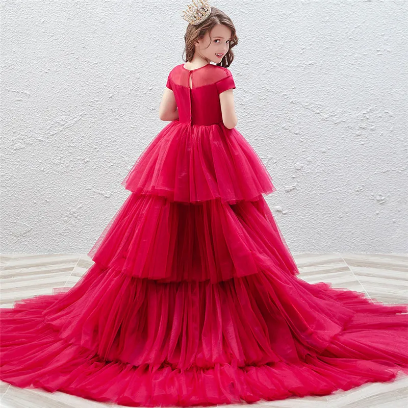

Children Girls Luxury Gorgeous Model Show Performance Ceremony Party Long Tail Prom Dress Kids Birthday Evening Party Dress Wear