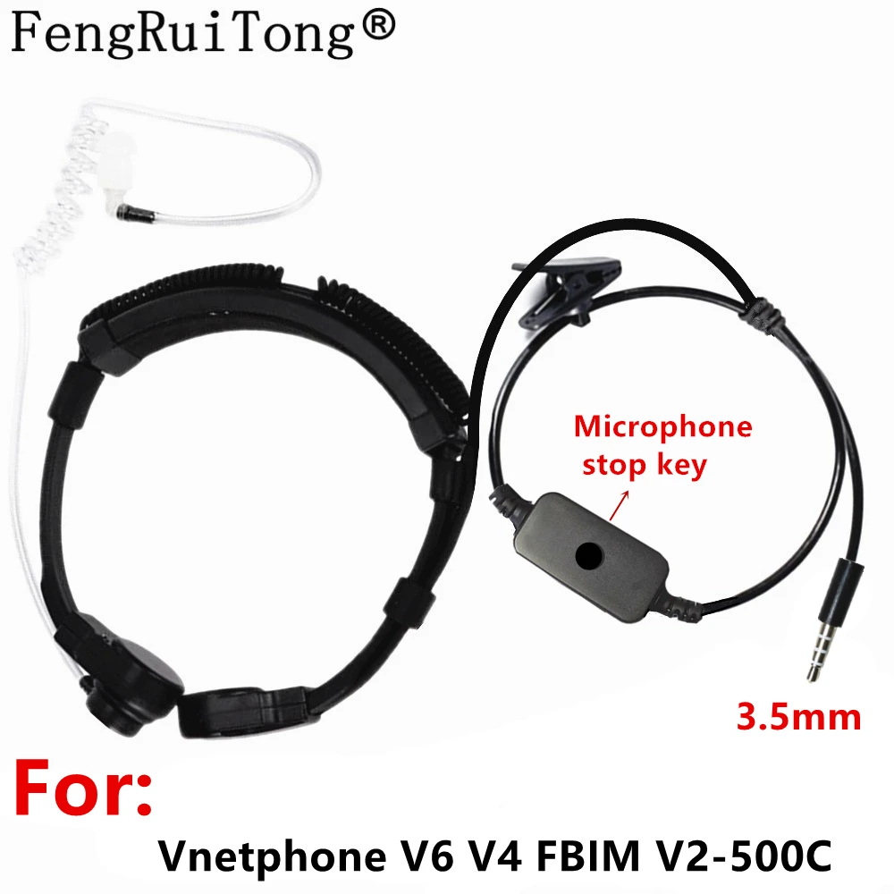 Throat Mic Covert Acoustic 3.5mm Tube Earpiece Headset with mic switch for Vnetphone V6 V4 FBIM V2-500C BT Bluetooth Intercom