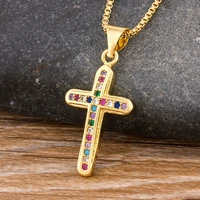 nidin new design cute female crystal zircon necklace classic cross pendant necklace colorful choker necklace gift for women