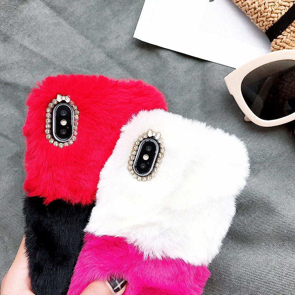 L-FADNUT для девочек Роскошный милый меховой пушистый чехол телефона iPhone Xr X Xs Max Apple 6