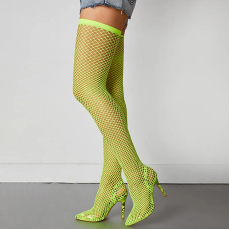 Женские пикантные Сапоги выше колена Женская обувь с перфорацией чулки в сеточку