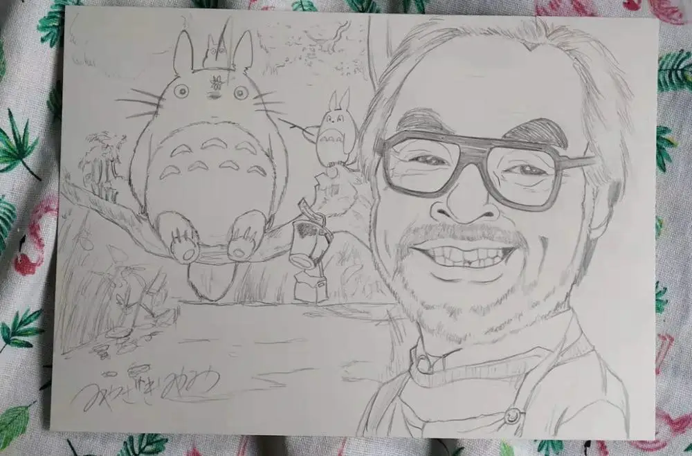 Ручной рисунок Miyazaki Hayao эскиз с автографом Tonari no Totoro A4 112019|Открытки и приглашения|