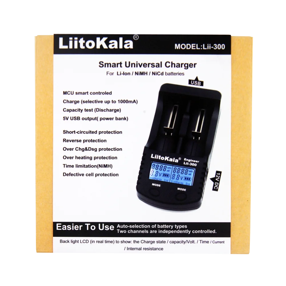 Liitokala lii 300 цифровой 18650 26650 18350 10440 18500 Зарядное устройство ЖК дисплей Дисплей