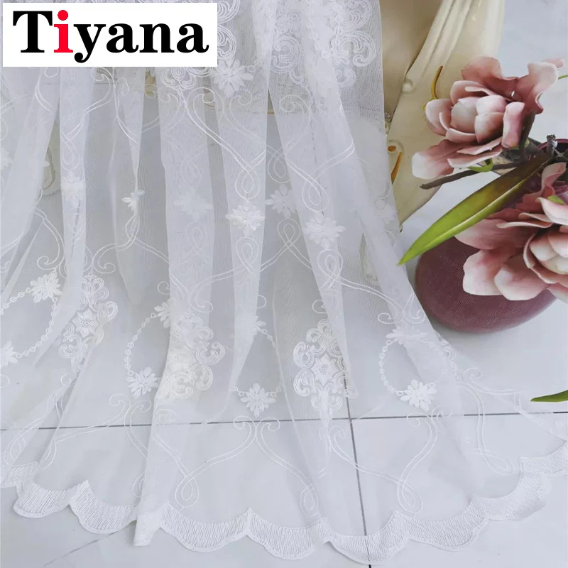 

European White Embroidered Sheer Tulle Curtains For Living Room Kitchen Bedroom Curtains Fabric Window Drapes Cortinas Rideaux