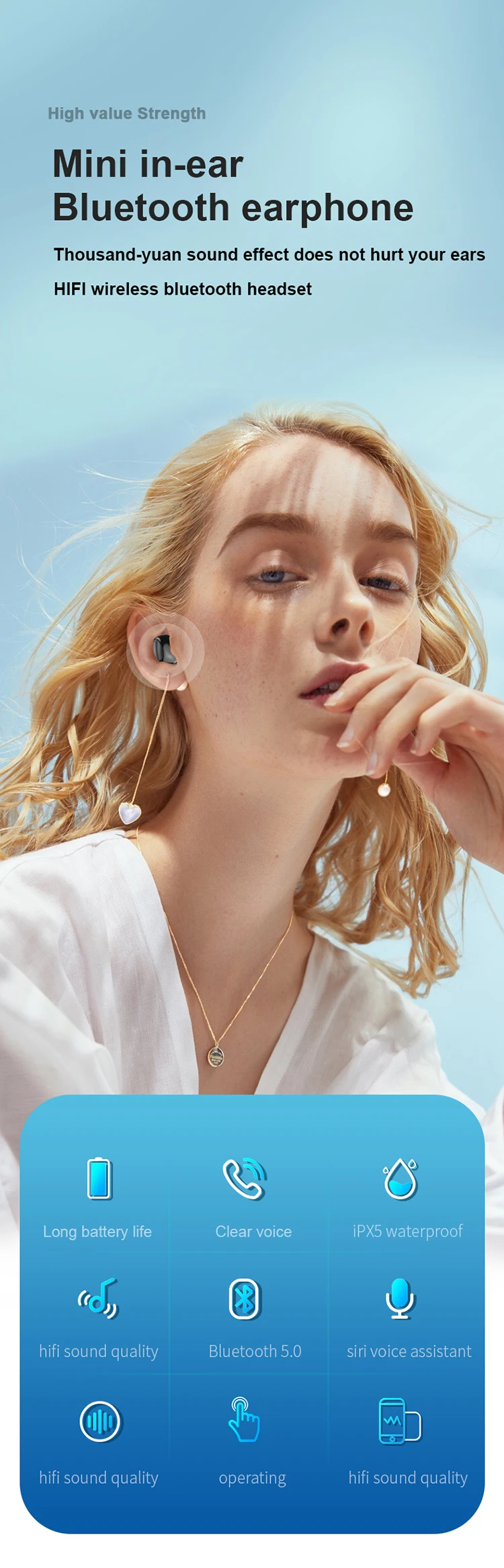 

Mini Wireless Bluetooth 5.0 Earphone in Ear Sport with Mic Handsfree Headset Earbuds For All Phone For Samsung Huawei Earphones