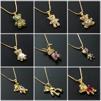 retro fashion copper color cute rabbit bear animal necklace female color crystal rhinestone necklace lady jewelry wholesale bulk