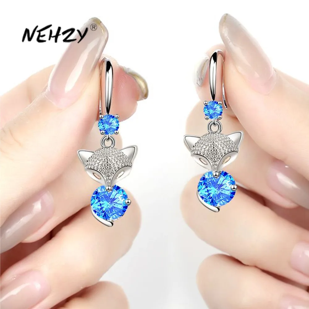 

NEHZY S925 штамп серебряные новые женские модные ювелирные изделия Высокое качество Синий Розовый Кристалл Циркон лиса длинные серьги с кисточ...