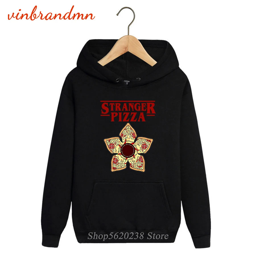 

Stranger Things Men Printed Hoodies Stranger Pizza Graphic Harajuku Sweatshirt Upside Down Hawkins Hoodies Fleece Pocket Hoodie