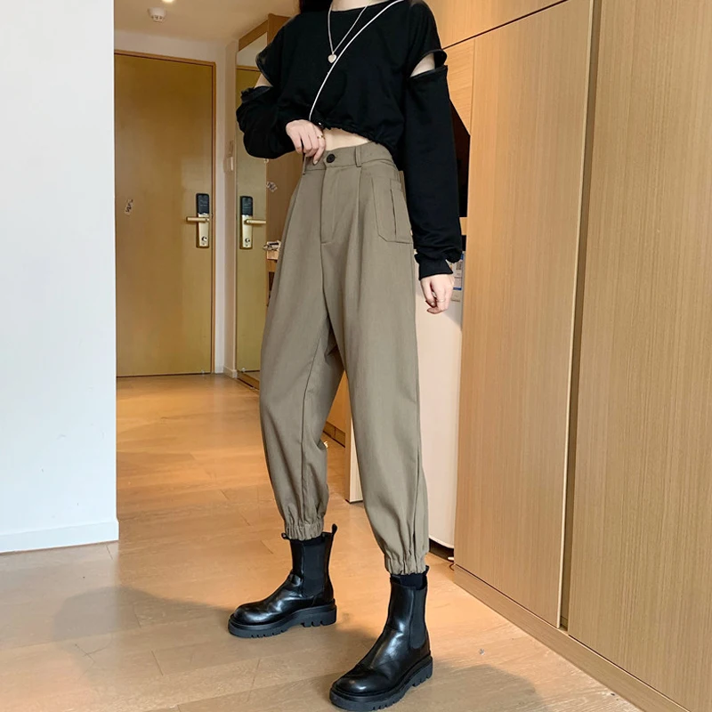 Брюки-карго Женские однотонные модные дизайнерские брюки до щиколотки