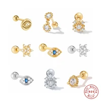 aide 925 sterling silver gold evil eye small zircon stud earrings for women girls piercing flower earrings jewelry pendientes