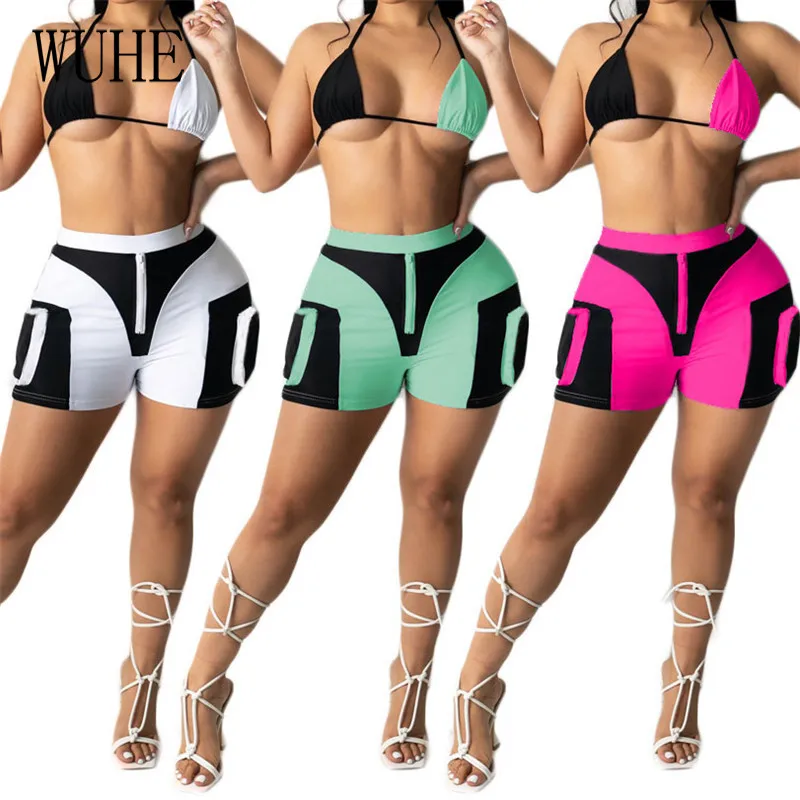 

Ажурный костюм YEYA на шнуровке, лоскутный контрастный Топ без бретелек и короткие брюки, уличная одежда для ночного клуба, костюмы из 2 предме...