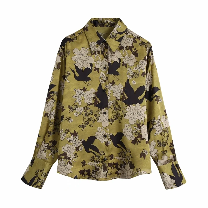 2021 New Spring Women Flower Printing Button Decoration Blouse Female Long Sleeve Shirt Vintage Loose Tops Blusas S8336