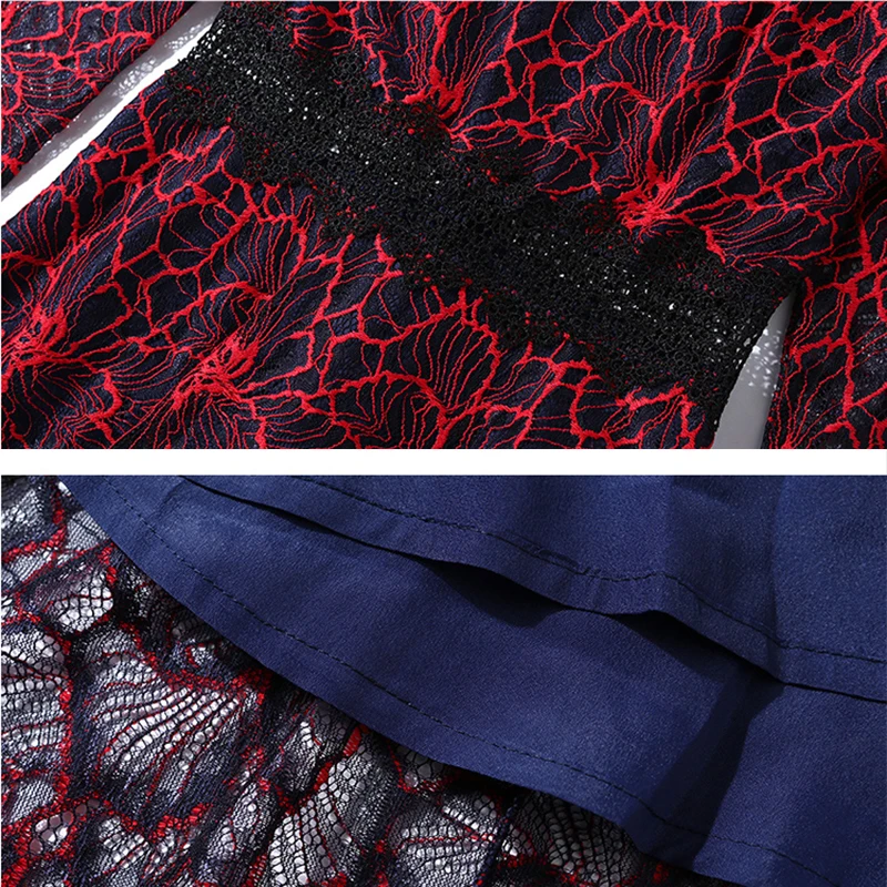 

DROWYD Fashion Striped Lace Boho Party Midi Dress Women Winter Casual Sexy Long-sleeved O-neck Elegant Vintage Dresses Vestidos